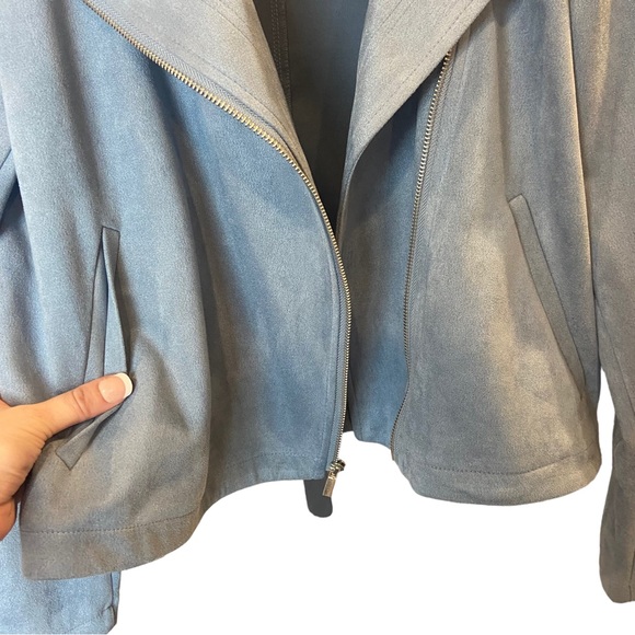 LC Lauren Conrad Suede Moto Jacket Slate Blue Women’s Size M - Picture 7 of 11